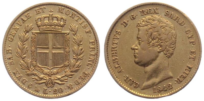 Sardinien 20 Lire 1842 - Car. Albertus